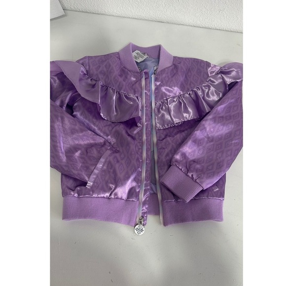 Disney Frozen 2 Elsa Anna Purple Ruffle Bomber Jacket - Size 5/6 - Picture 7 of 9